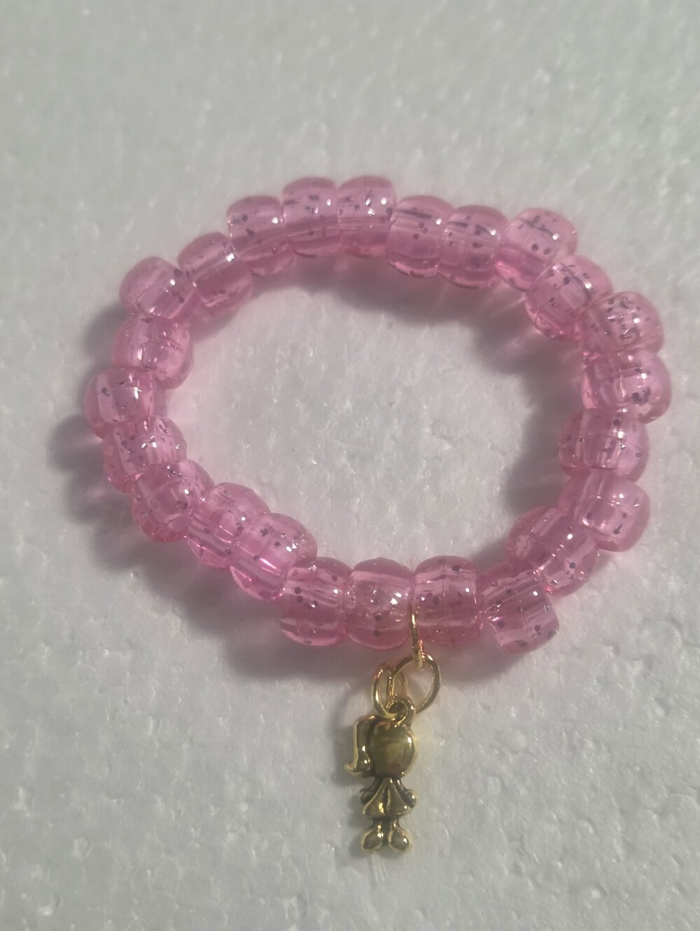 Handcrafted Pink Beaded Bracelet with Gold Girl Charm